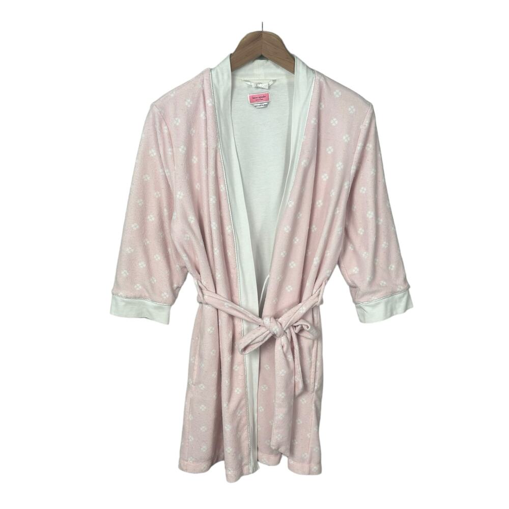 Kate Spade Women’s Long Sleeve Robe Size XS Small Short Pink White Polka Dot